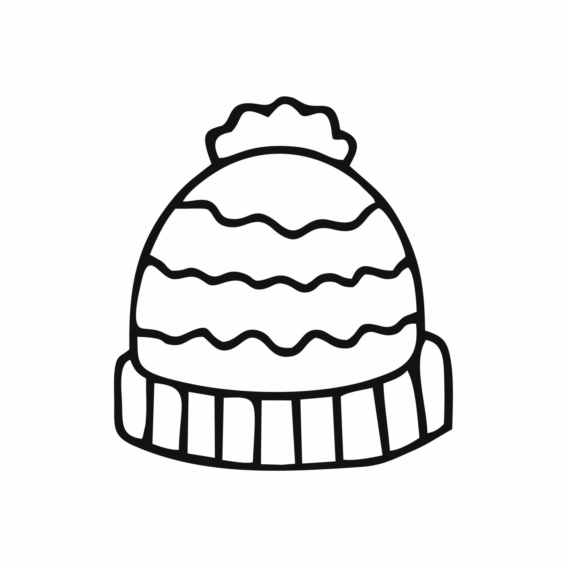 Drawing of a cap in the Doodle style. Winter hat drawn with a black