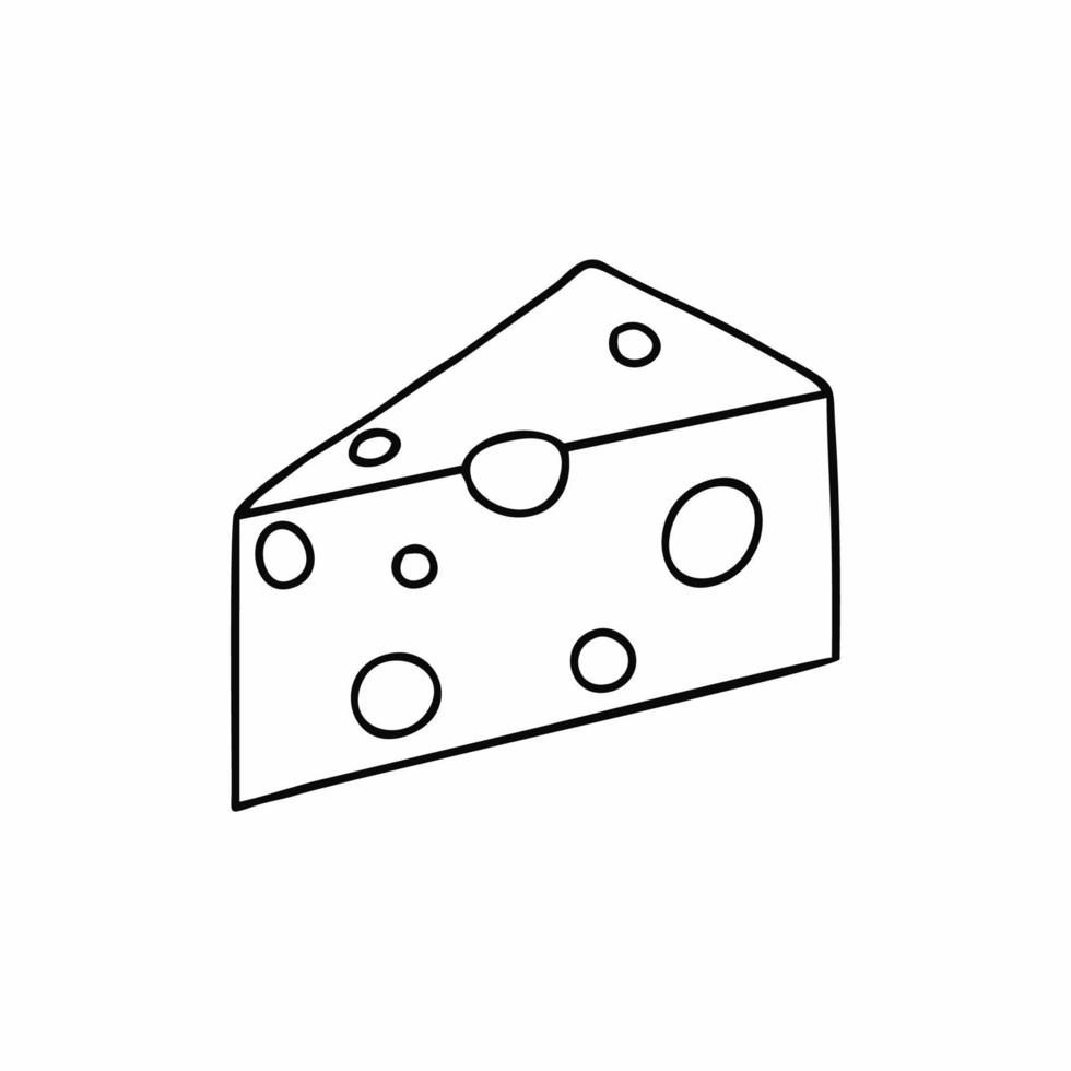 Madamcoco a piece of cheese with holes in the form of doodles. Contour drawing of cheese with a single line. Illustration for a restaurant or grocery store. vector