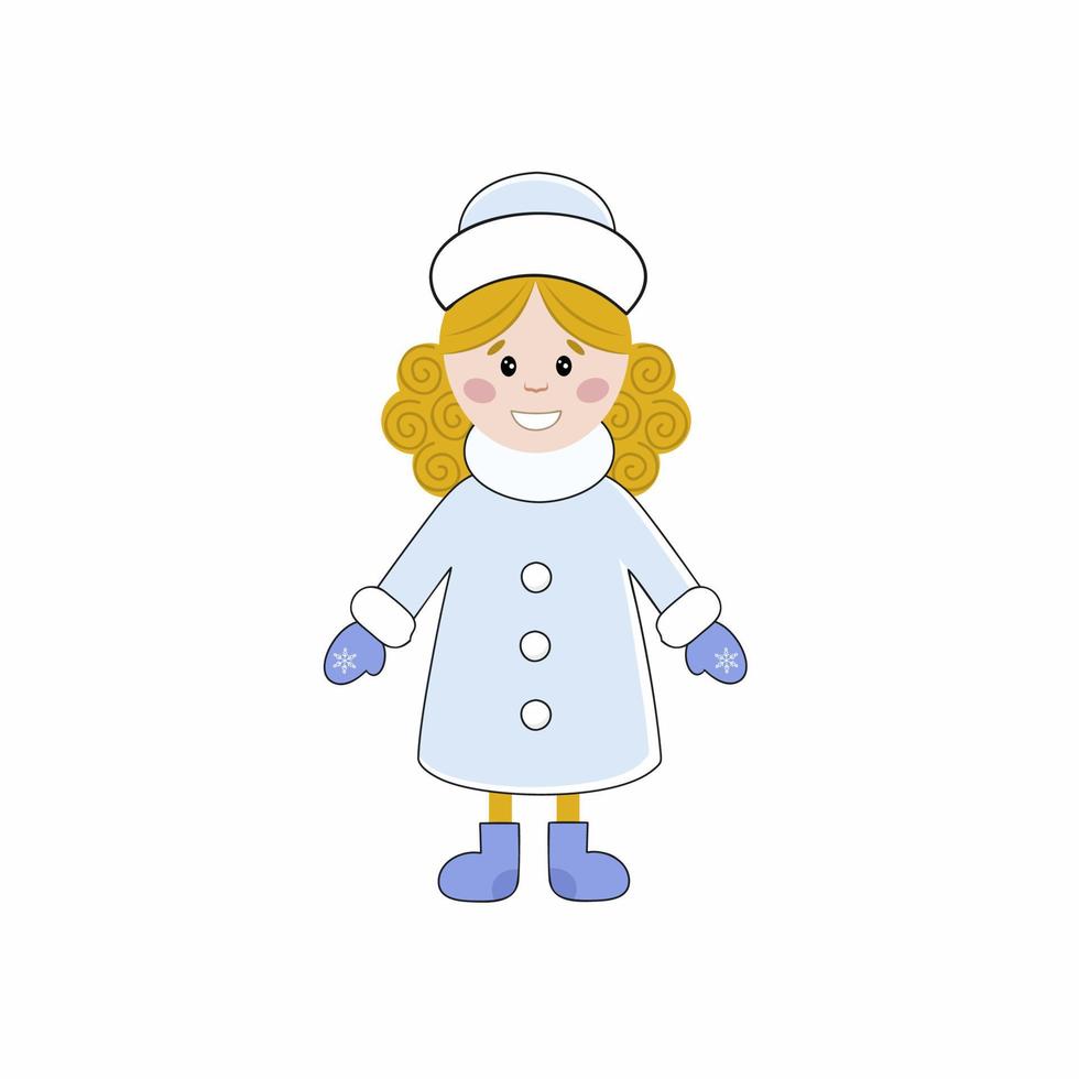 Cute snow maiden girl in cartoon style. New Year and Christmas. vector