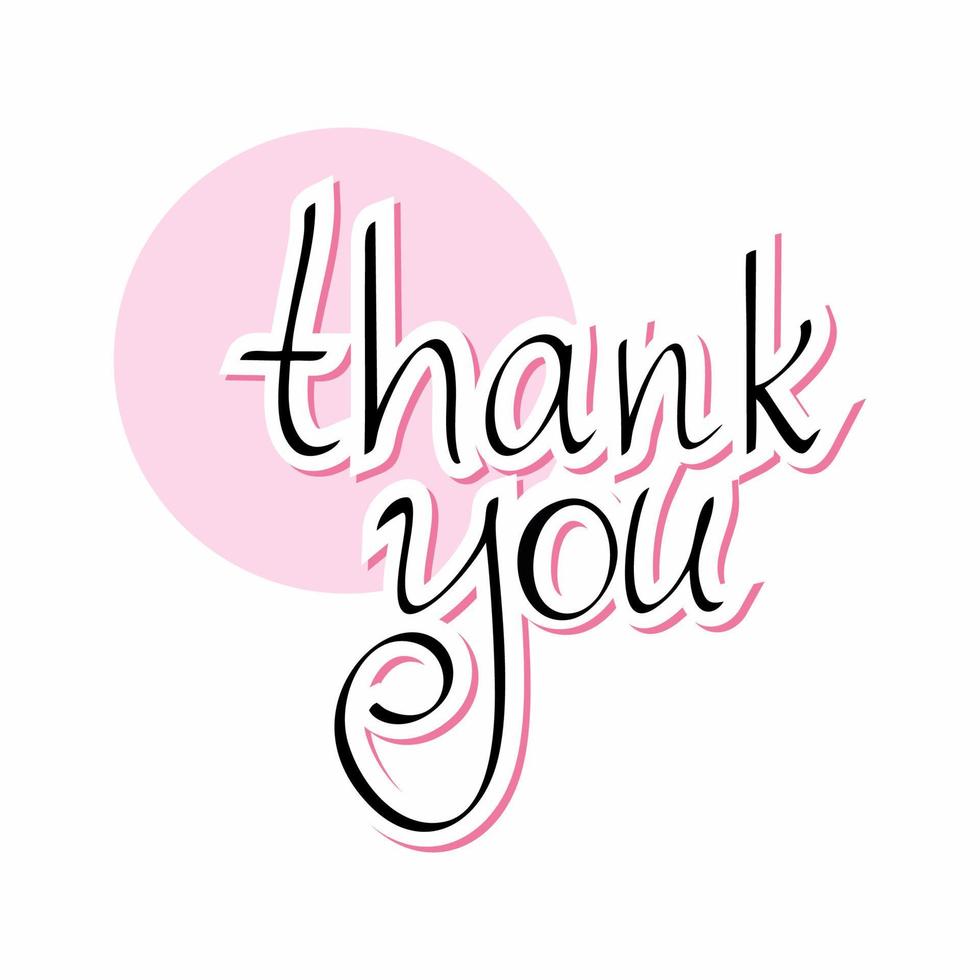 letras negras de agradecimiento sobre un fondo rosa. Ilustración de caligrafía de vector con la palabra gracias. letras a mano.