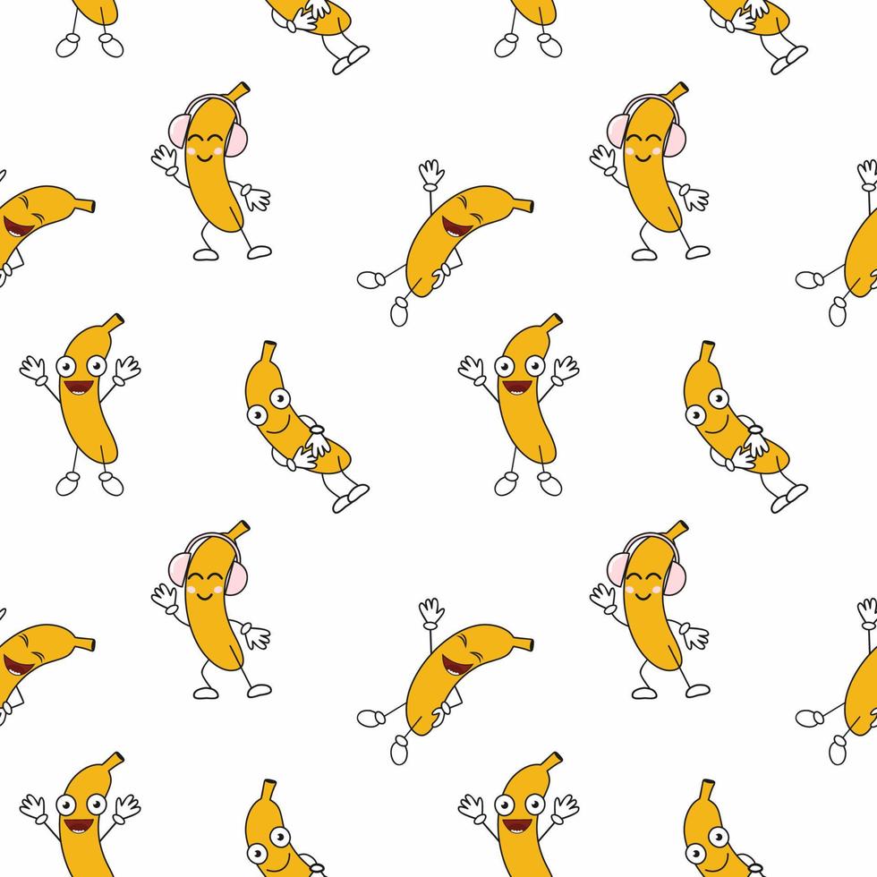 Seamless endless pattern with fun bananas. The cover of the book. Tailoring of children's clothing from textiles. Material for packaging paper. vector