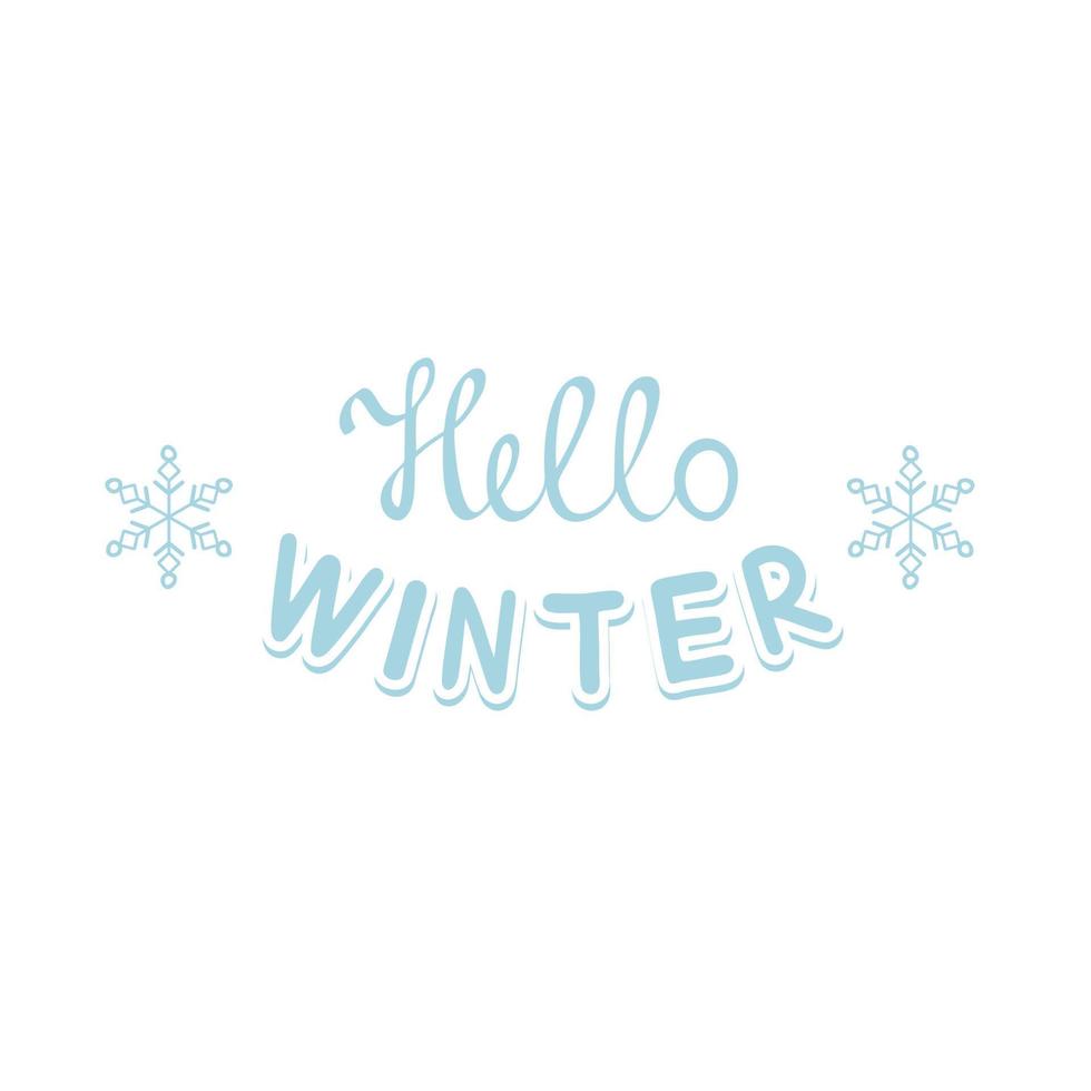 Handwritten inscription Hello winter. Lettering for new year and Christmas. Vector Text for winter greeting card, greeting card. Beautiful winter phrase for a poster.