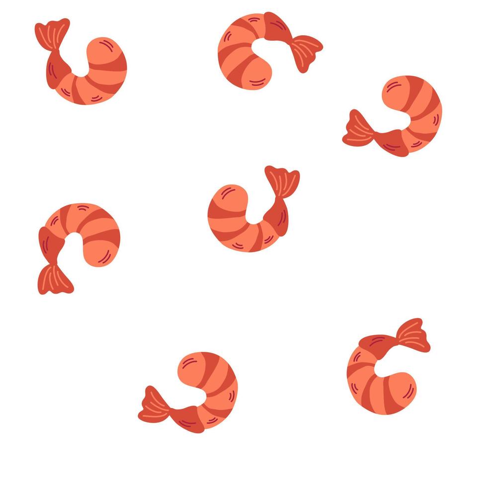 Shrimp seamless pattern. background with seafood. Underwater, sea life. Fish food endless texture. Cute marine pattern for fabric, clothing, textiles, wrapping paper and other. Vector illustration.