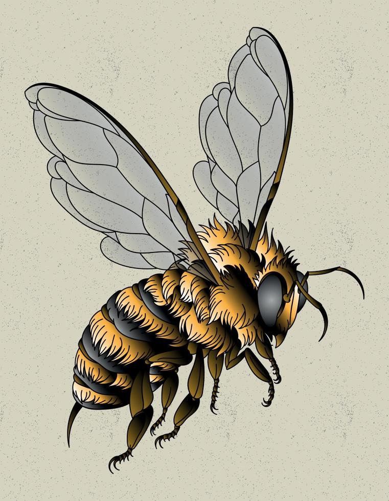 tatuaje de abeja de miel vector