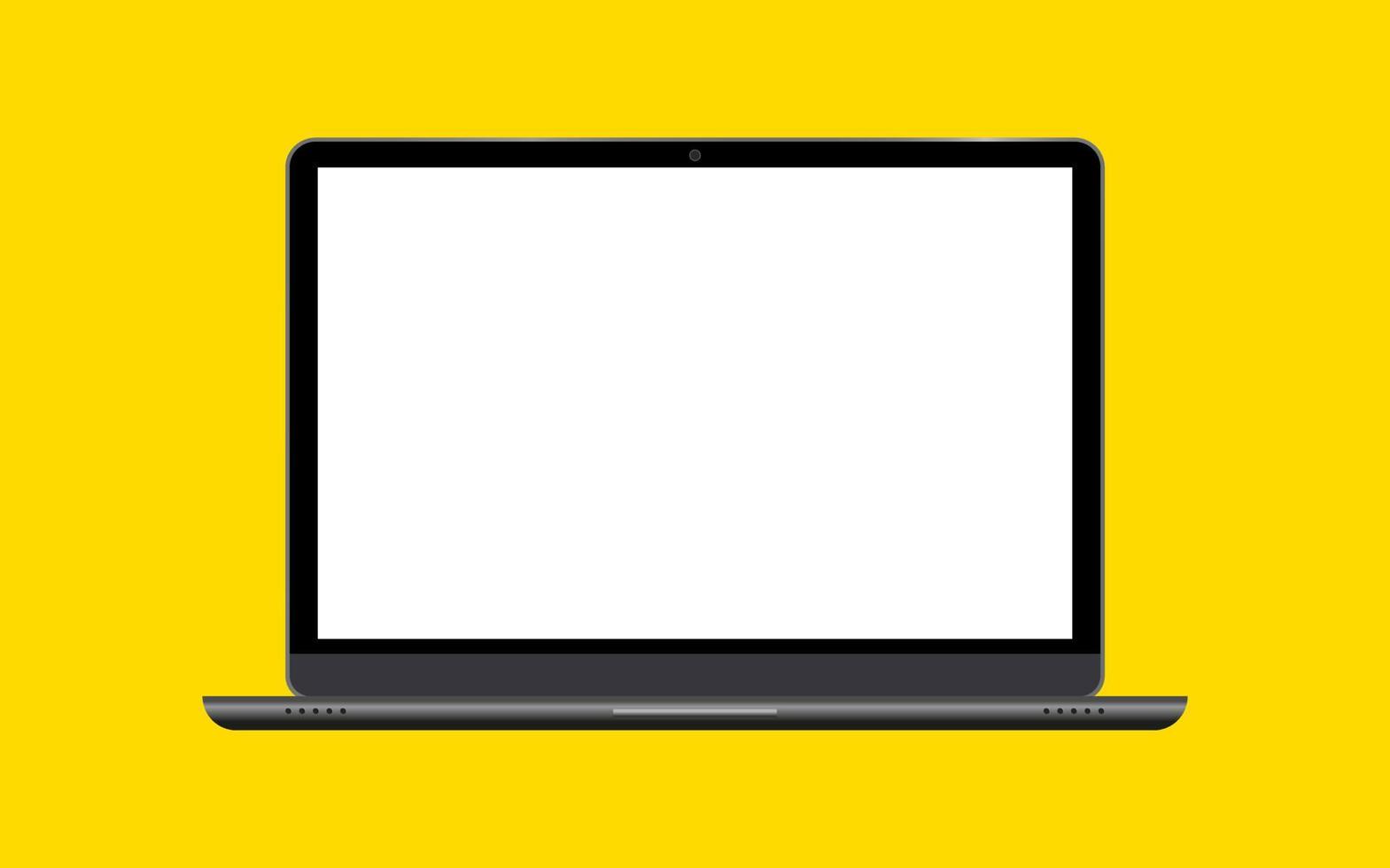 Computer notebook with empty screen. Realistic laptop incline 90 degree isolated on yellow background. vector