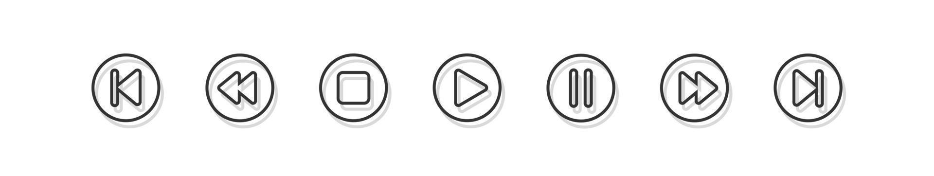 Video or audio player button symbol. Media player buttons icon set isolated on white background. Vector illustration.