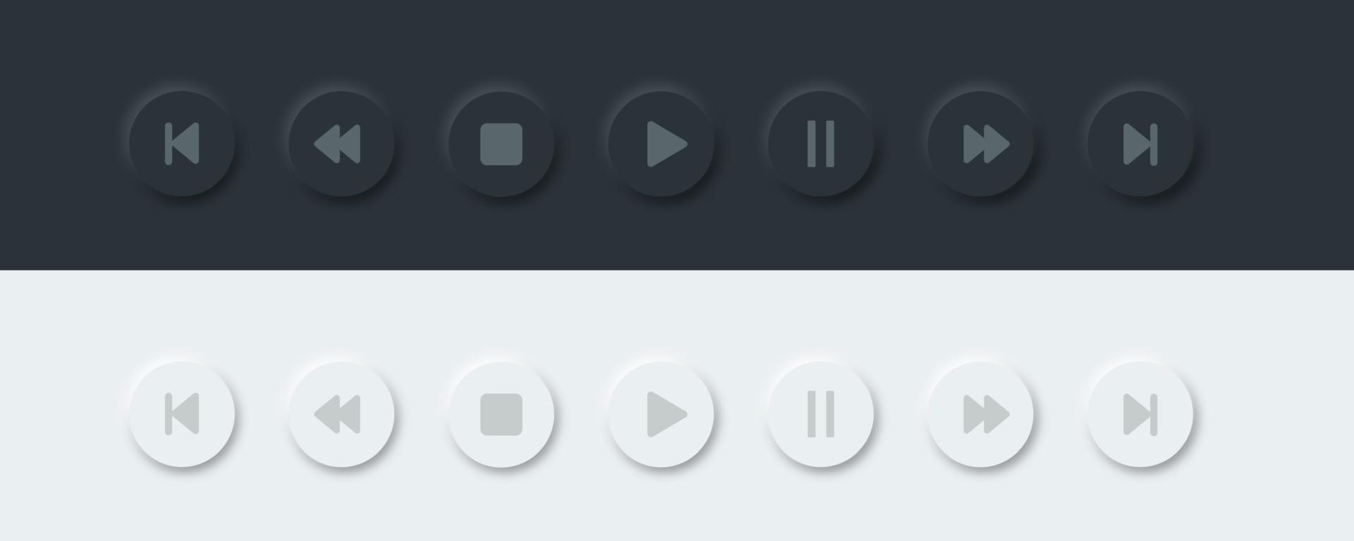 Media player buttons icon set. Neomorphism design style. Vector illustration EPS 10.
