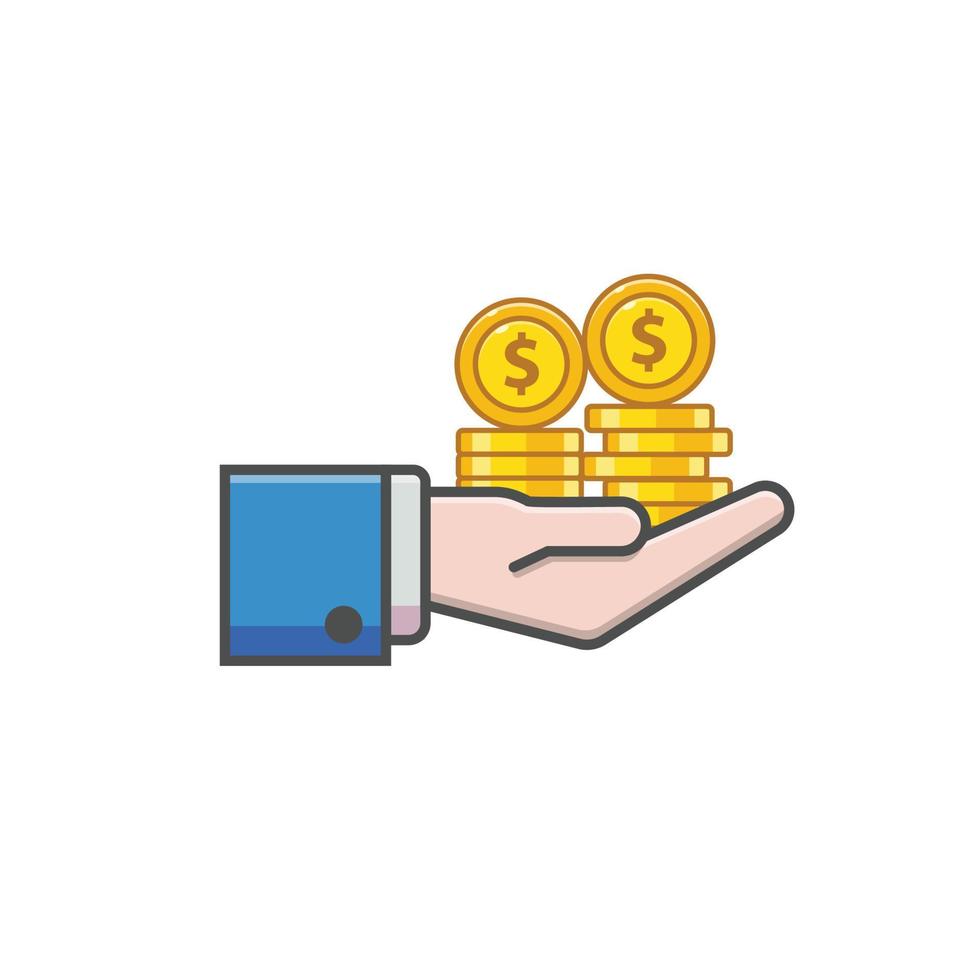 Hand holding of stack gold coin vector