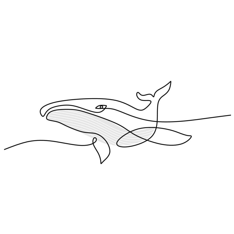 Continuous one line of big whale poster for wallpaper vector