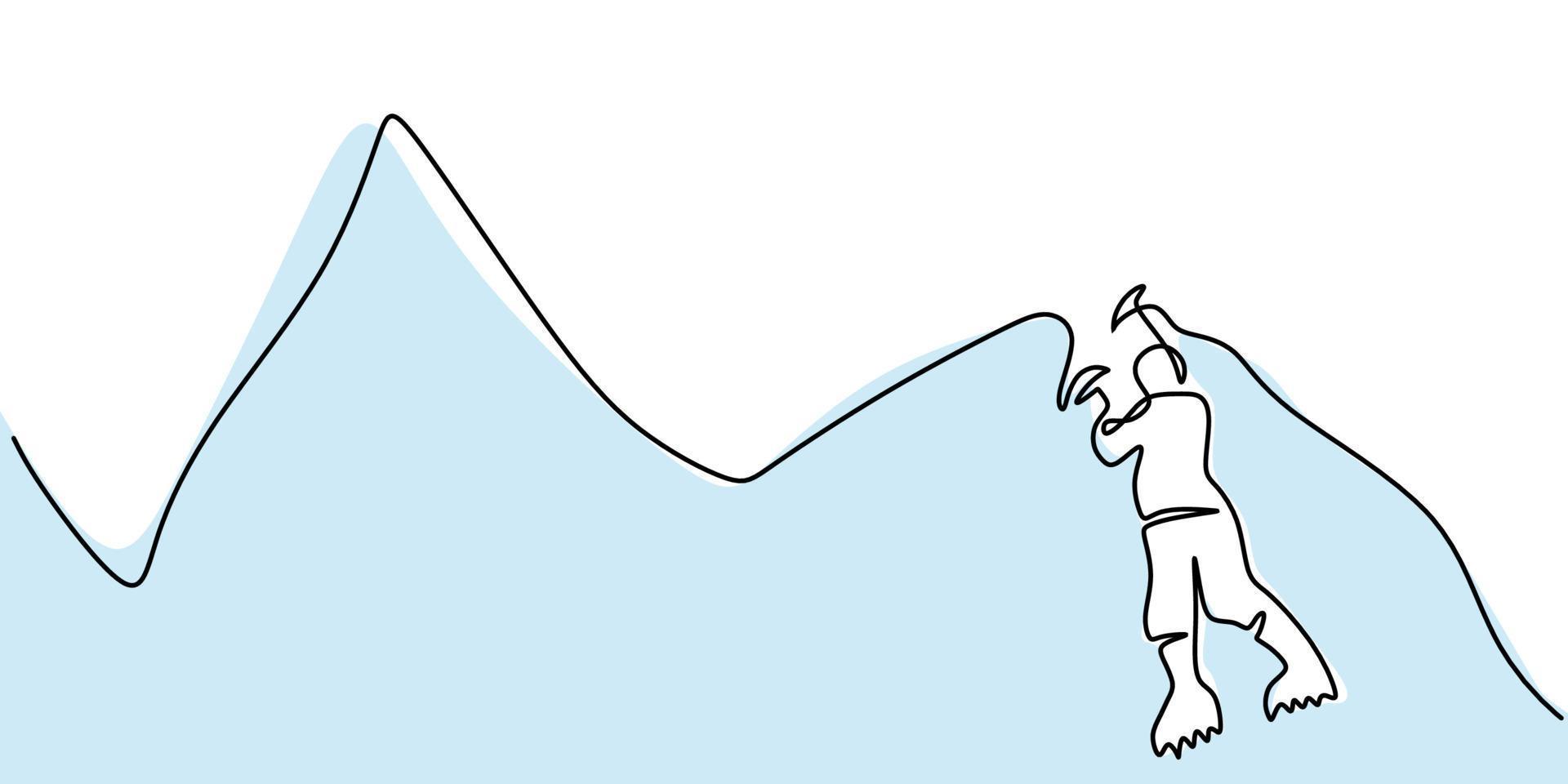 Continuous one line of a man being ice hiking vector