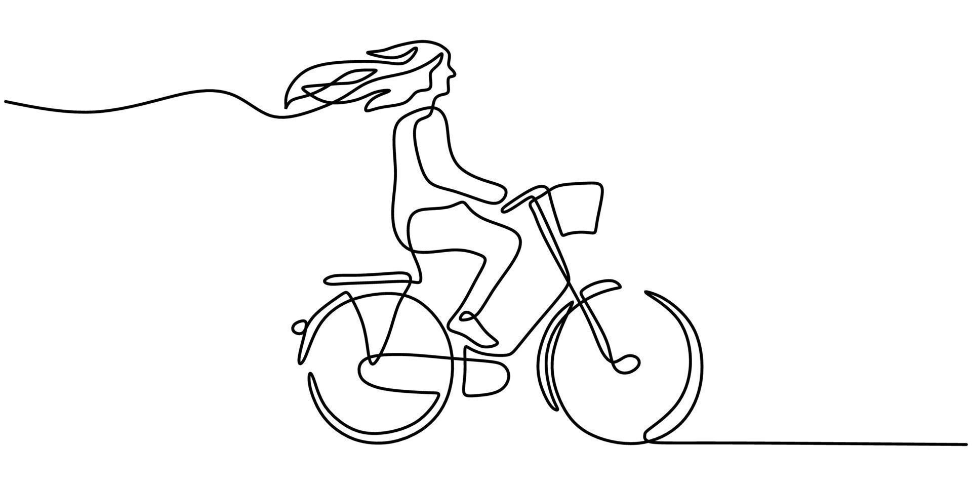 Continuous one single line of girl riding bicycle vector