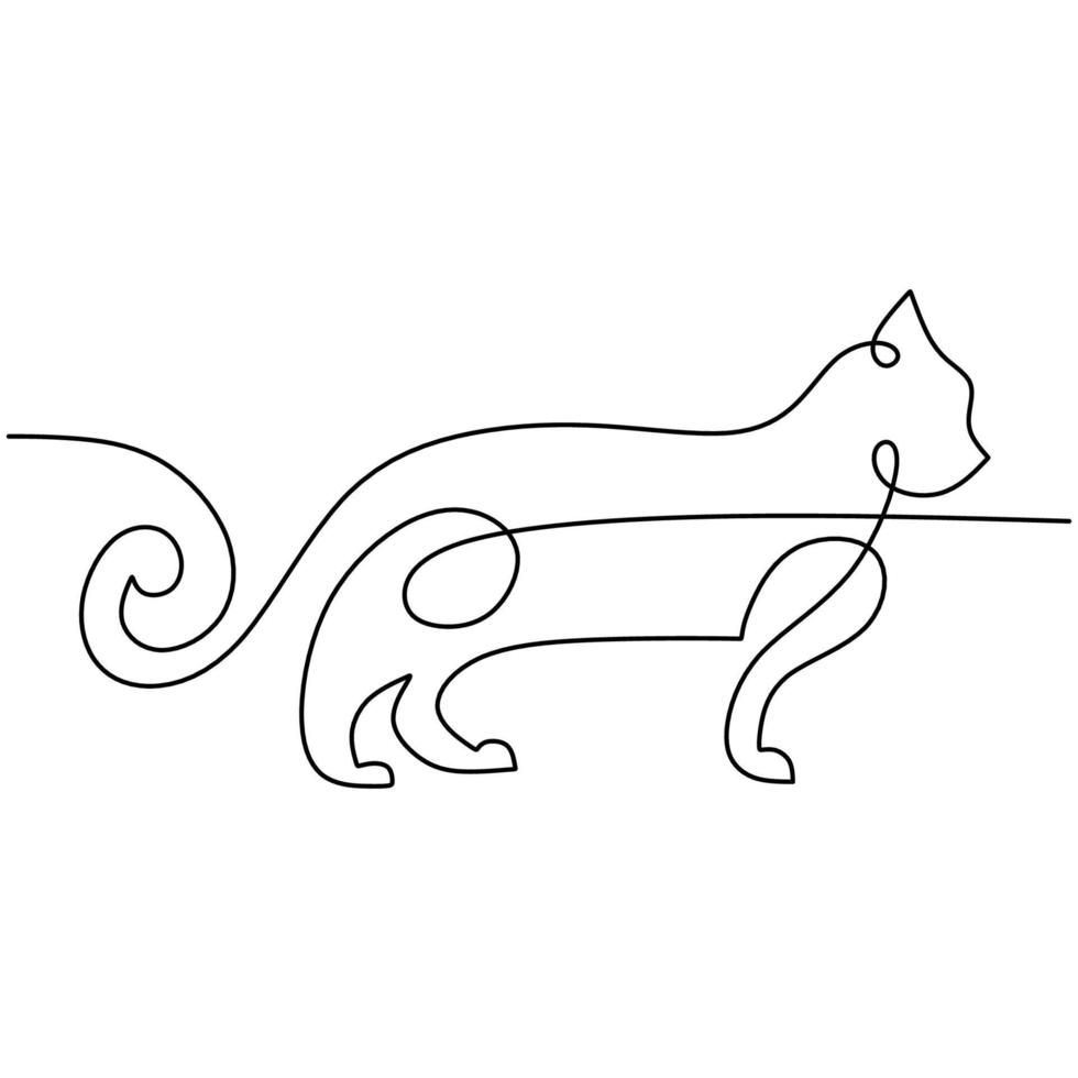 Continuous one single line of cat running vector