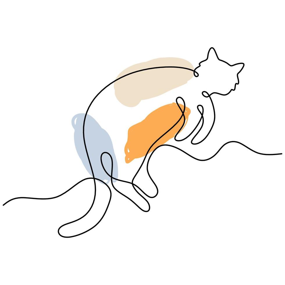 una sola línea continua de lindo gato abstracto durmiendo vector