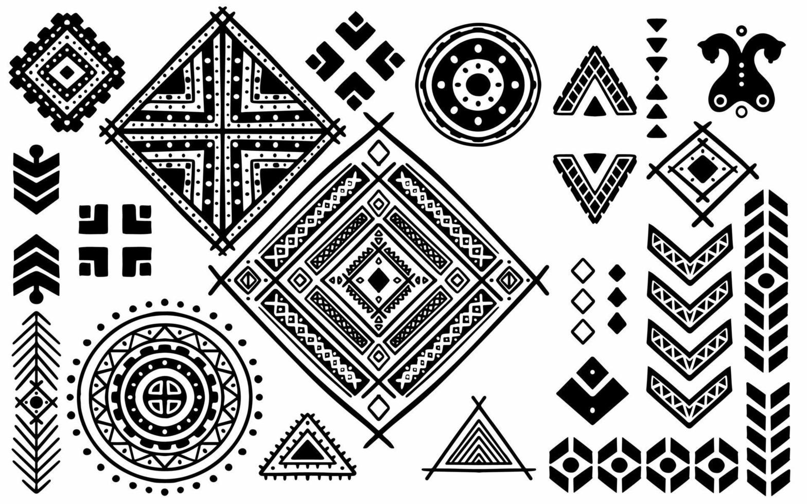 Set of ethnic hand drawn doodle in aztec style vector