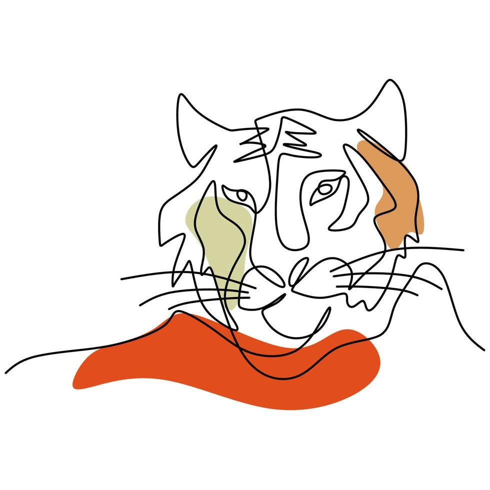 dibujo continuo de una línea de cabeza de tigre aislado fondo blanco. vector