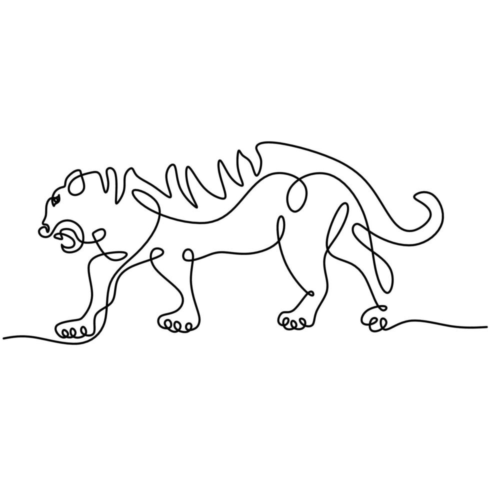 Continuous one line drawing of Tiger sneaking vector