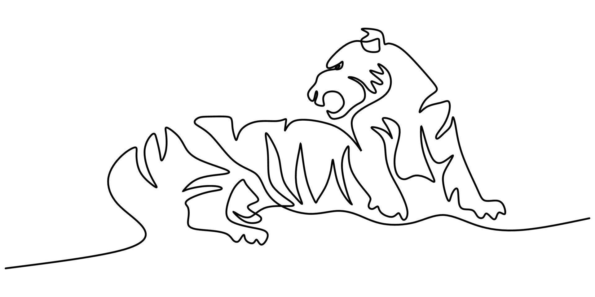 Continuous one line drawing of big Tiger sitting vector