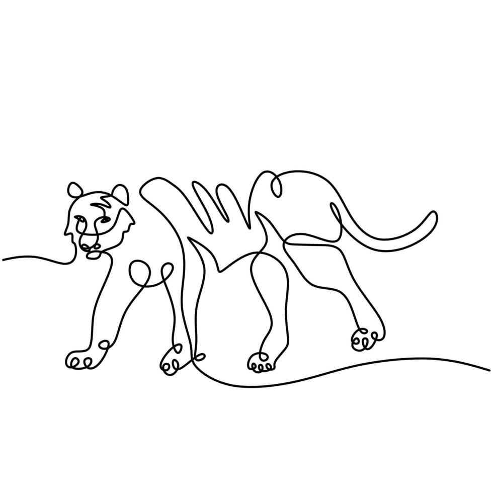 dibujo continuo de una línea de tigre corriendo vector