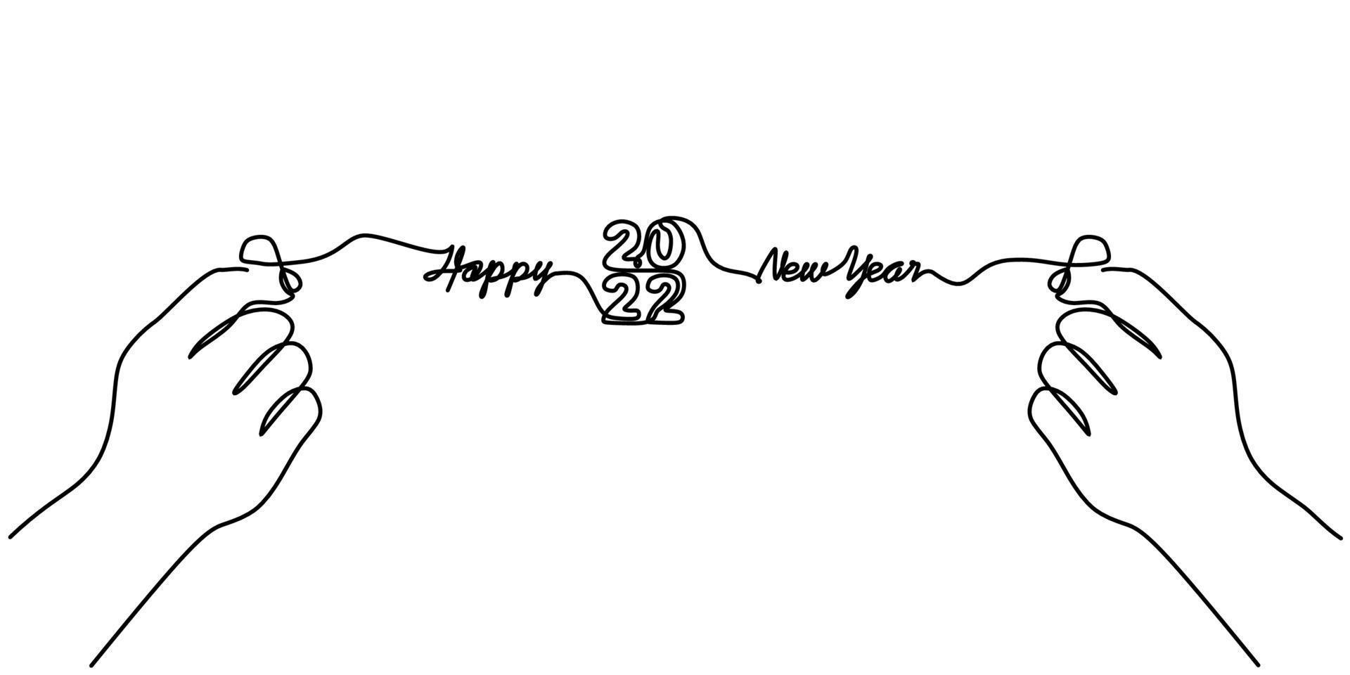 Continuous one line of a 2022 new year text. Chinese New year. vector