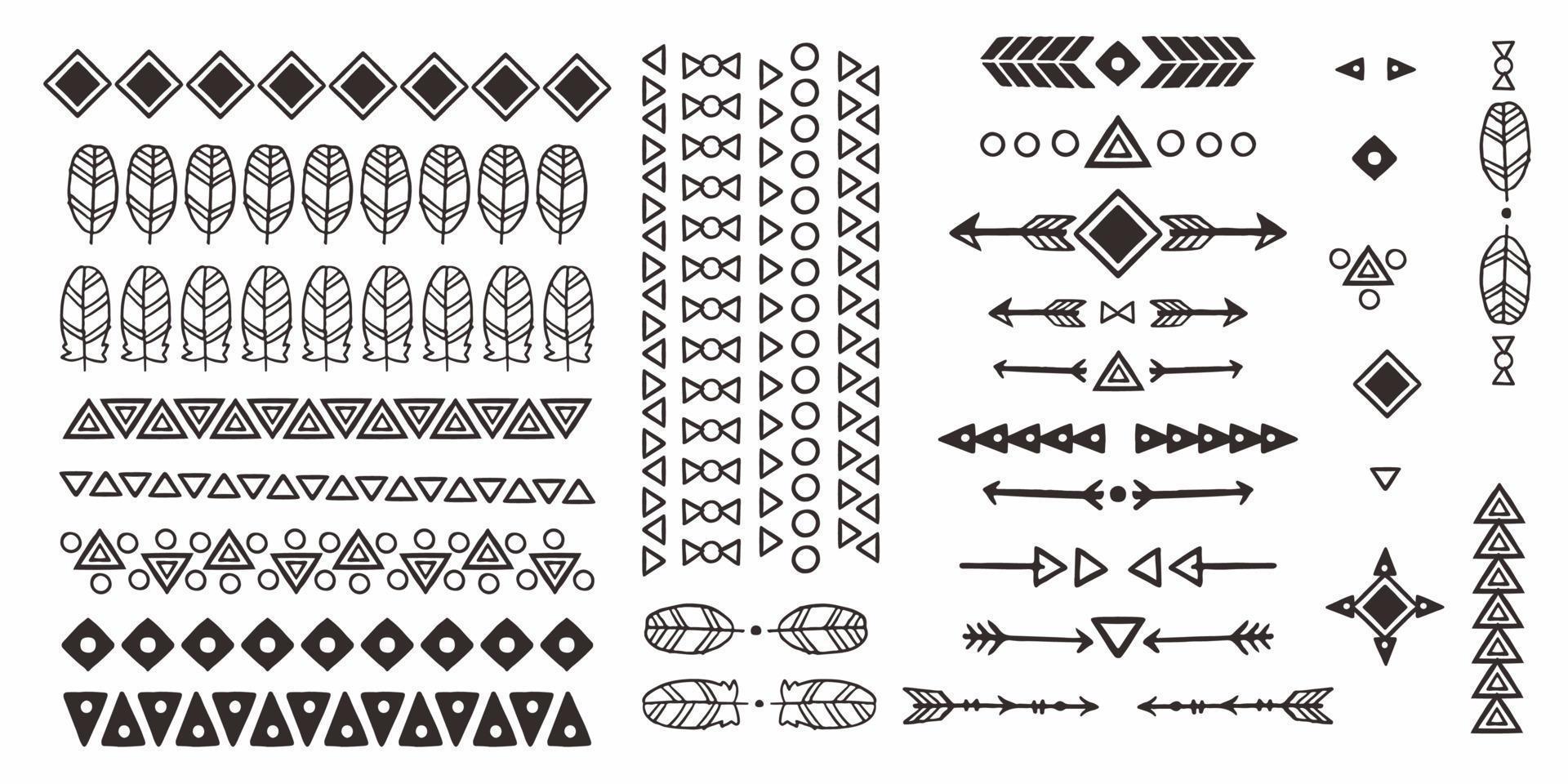Set of hand drawn geometric african tribal symbols on white background vector