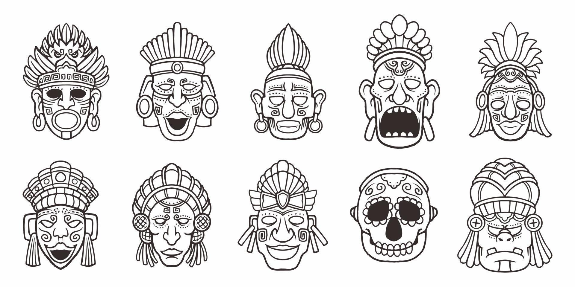 Conjunto de símbolos mayas dibujados a mano aislados sobre fondo blanco. vector