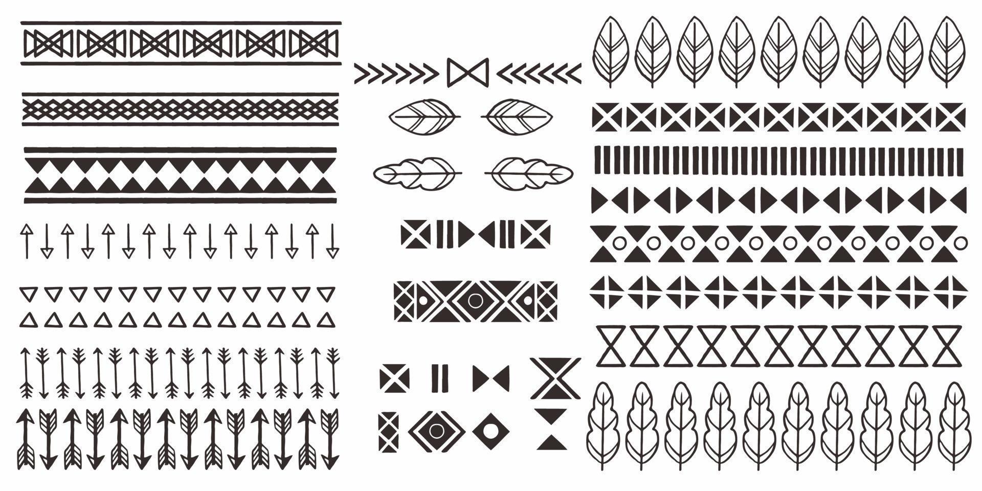 Set of hand drawn geometric african tribal symbols on white background vector