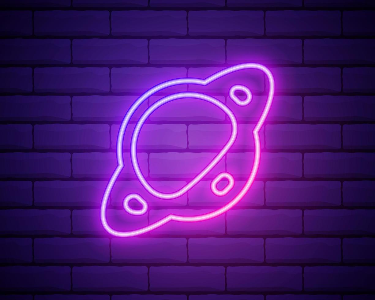 planet Saturn icon. Elements of Web in neon style icons. Simple icon for websites, web design, mobile app, info graphics.Isolated on brick wall. vector