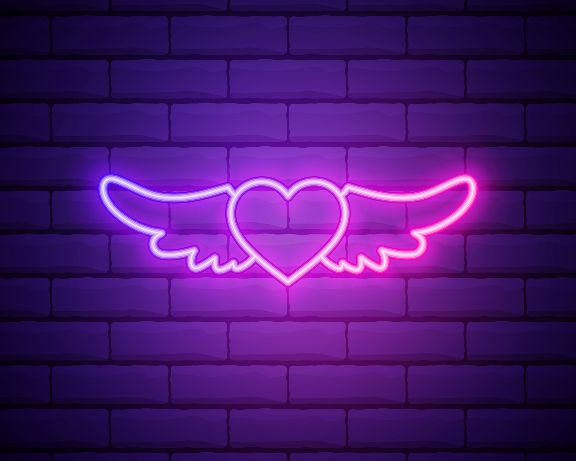 Heart with Wings purple glowing neon ui ux icon. Glowing sign logo vector  isolated on brick wall background. 4692013 Vector Art at Vecteezy