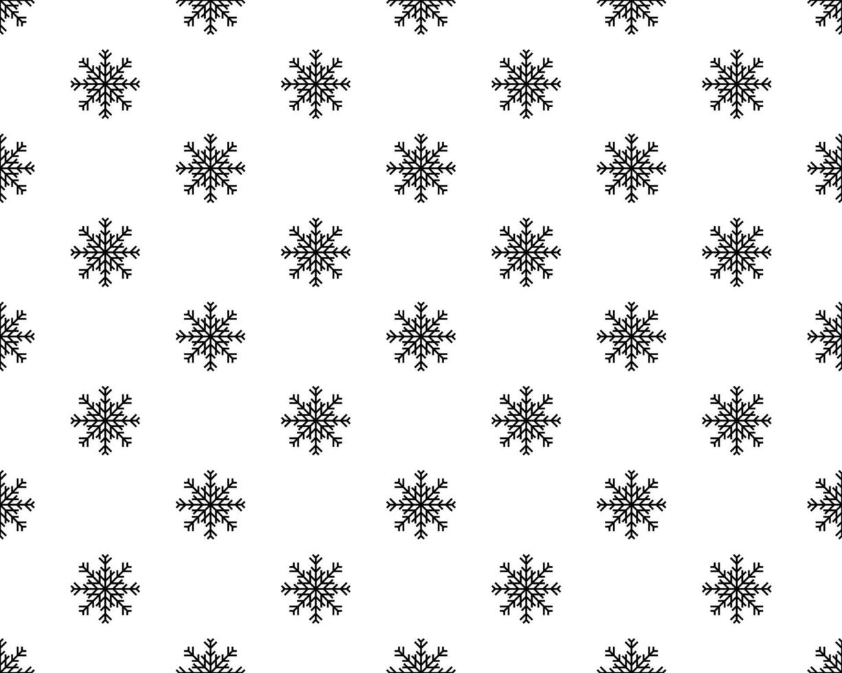 Snowflake simple seamless pattern. Black snow on white background. Abstract wallpaper, wrapping decoration. Symbol of winter, Merry Christmas holiday, Happy New Year celebration Vector illustration