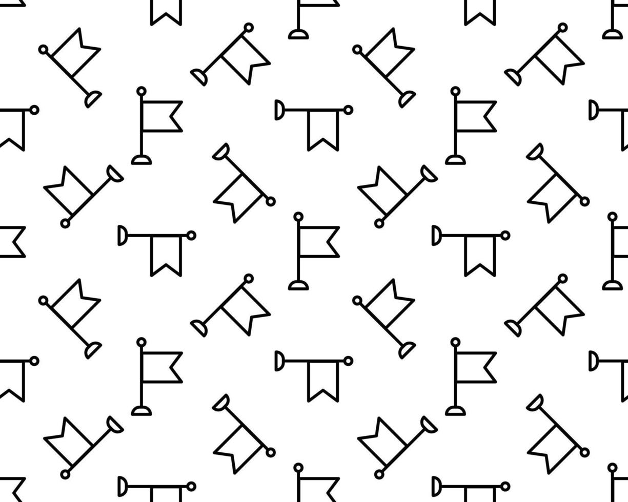 Seamless pattern with flag and mark icon on white background. Included the icons marker, pointer, flagpole, label, pennant, sign and other. vector