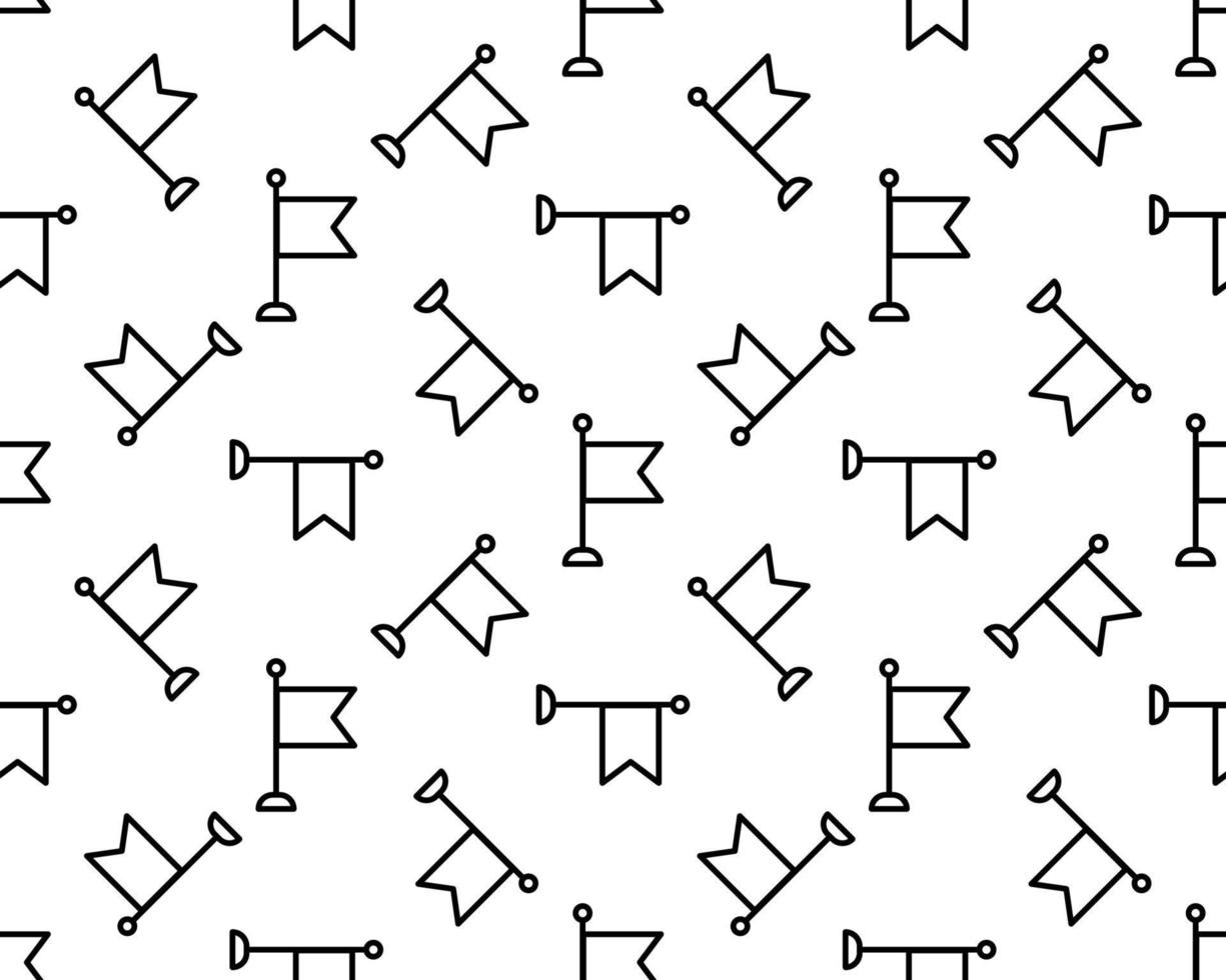 Seamless pattern with flag and mark icon on white background. Included the icons marker, pointer, flagpole, label, pennant, sign and other. vector