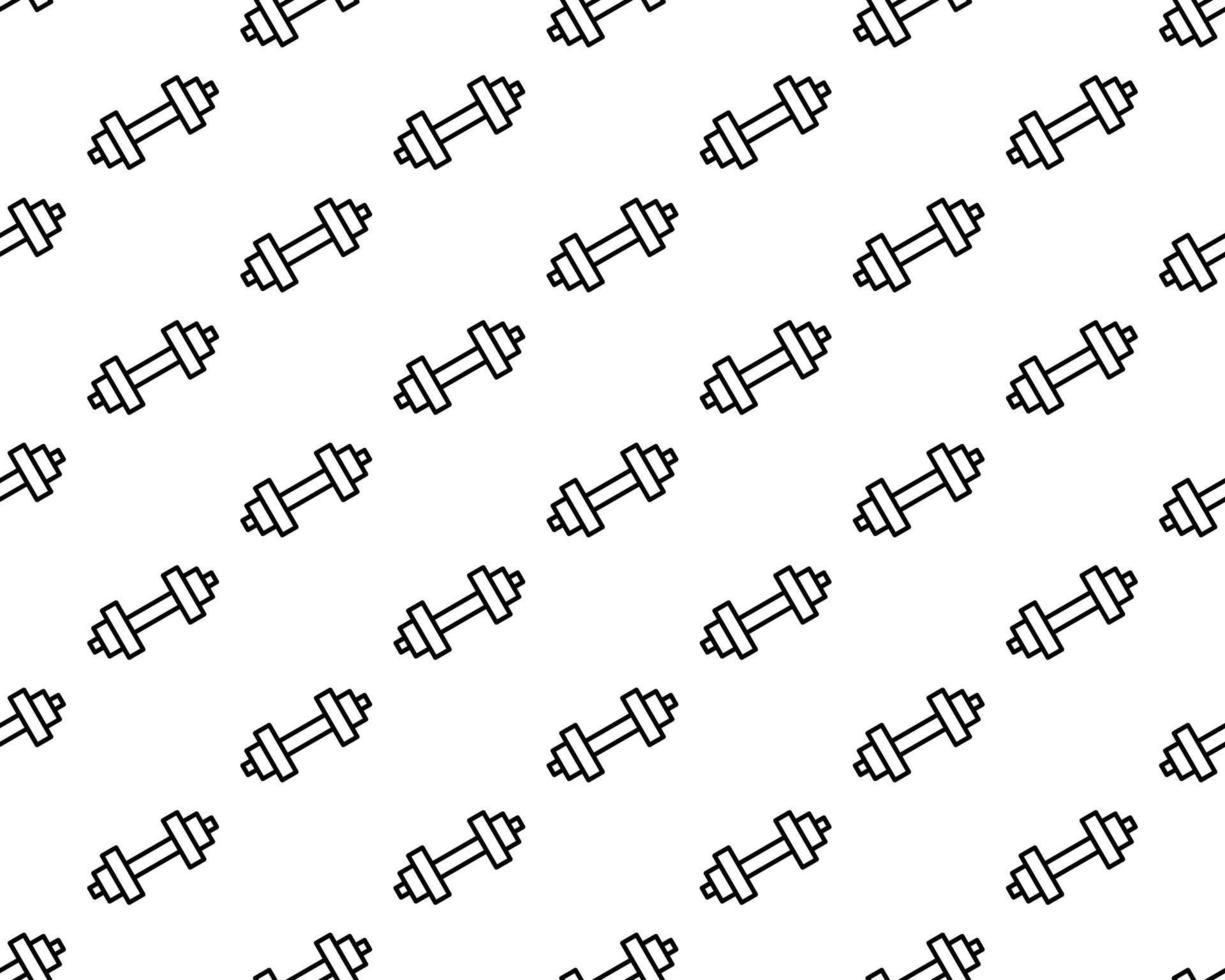 patrón sin costuras con mancuernas aislado sobre fondo blanco, equipamiento deportivo fondo de vector geométrico para impresión textil, relleno de página. texturas de mosaico con iconos de líneas finas en blanco y negro.