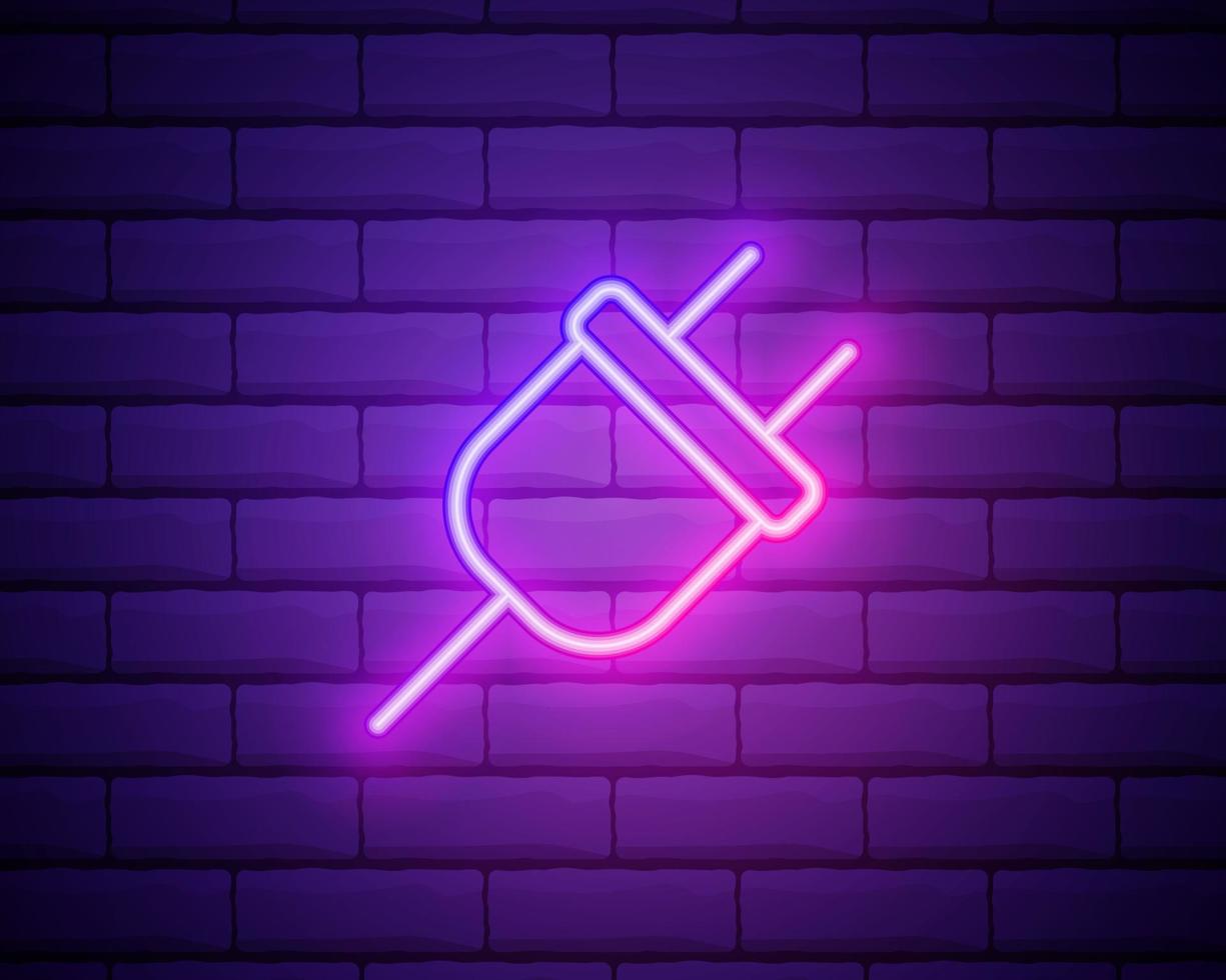 electric plug neon icon. Elements of web set. Simple icon for websites, web design, mobile app, info graphics isolated on brick wall. vector
