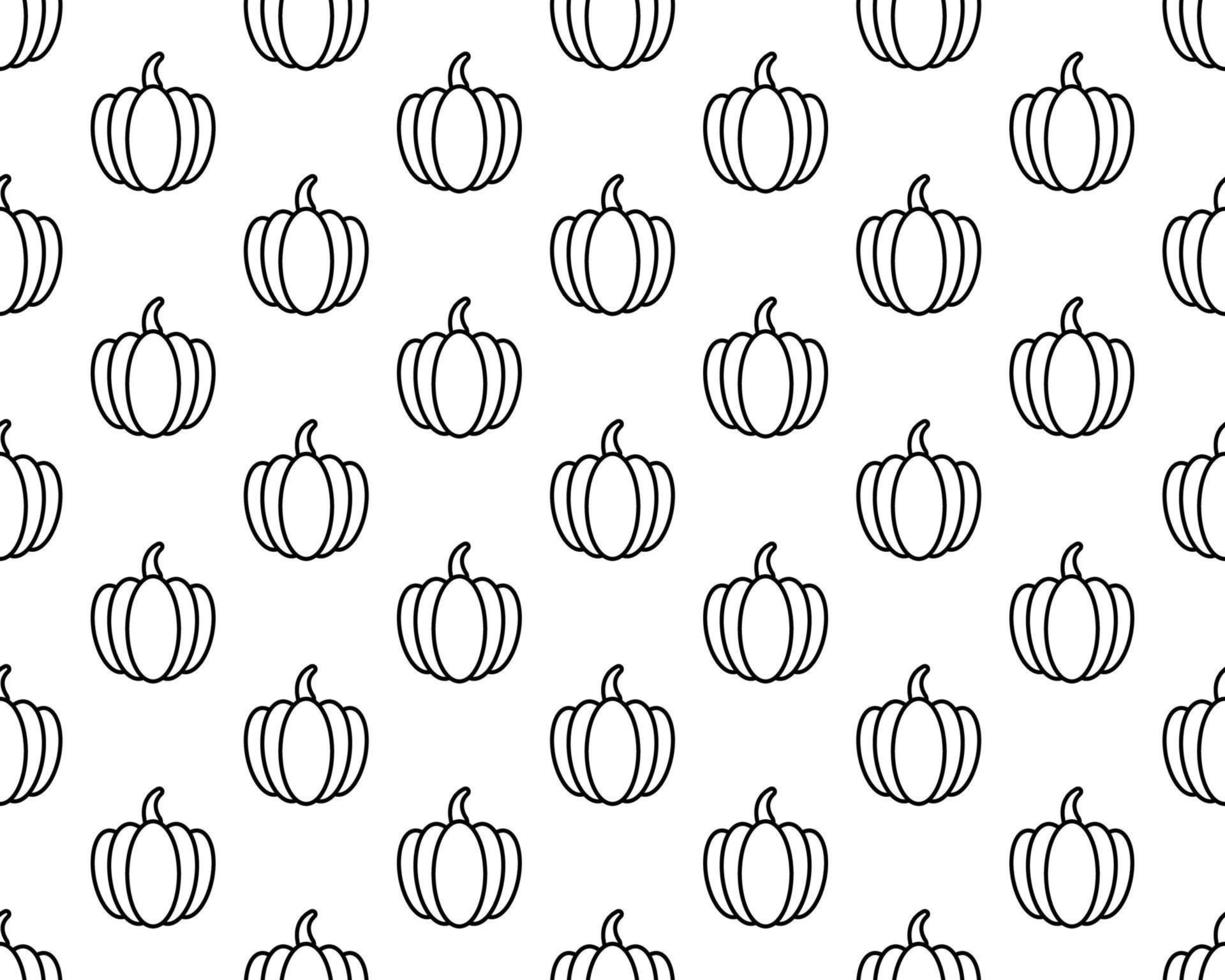 Vector seamless pattern with pumpkins in black outline. Autumn black and white background with set collection. Fall banner texture for Thanksgiving.
