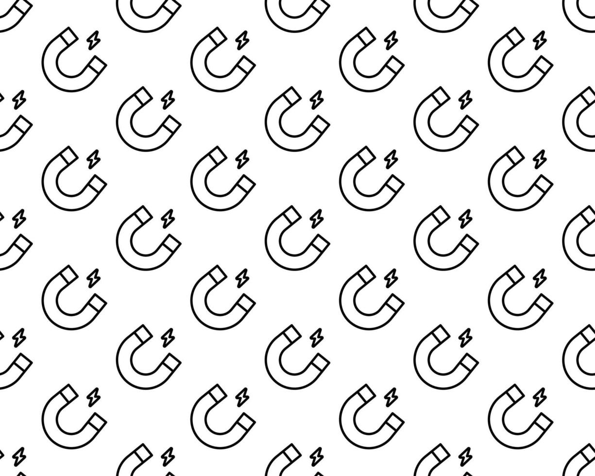 Black Magnet icon isolated seamless pattern on white background. Horseshoe magnet, magnetism, magnetize, attraction. Vector Illustration