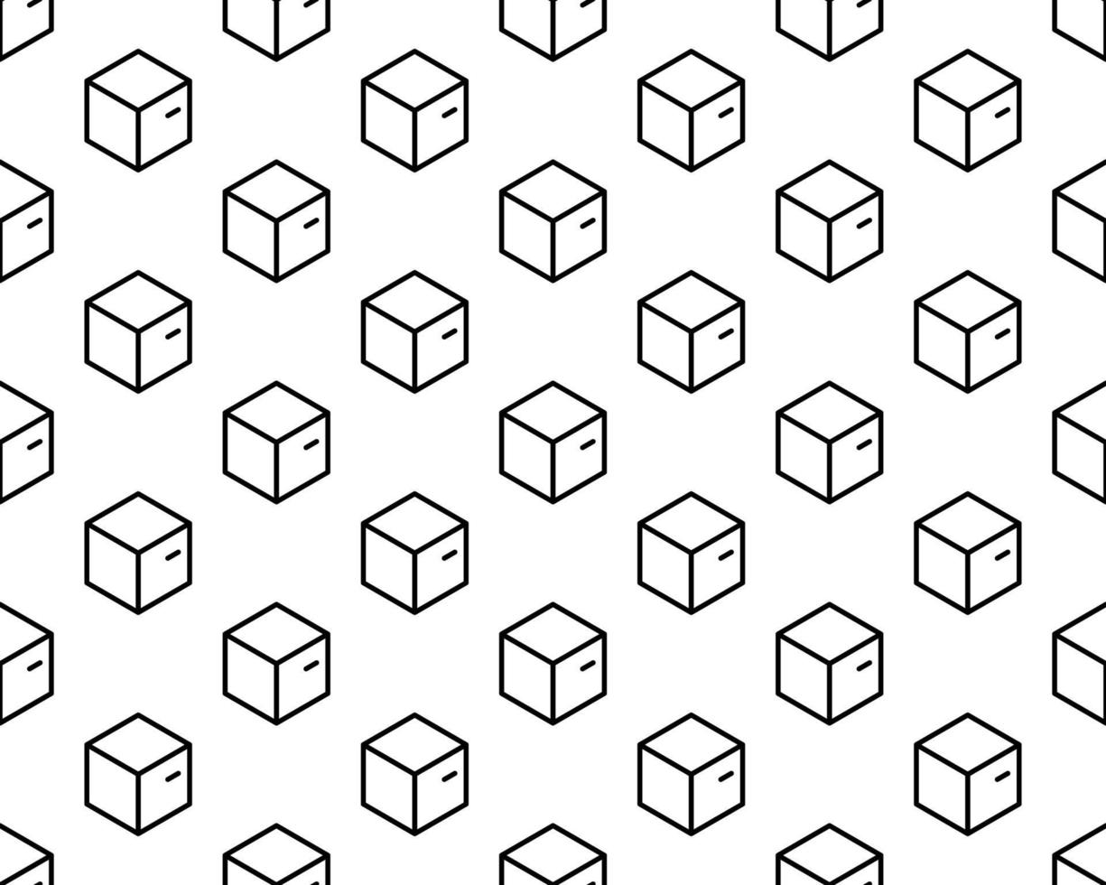 Geometric monochrome seamless vector pattern. Endless black and white isometric texture. Abstract wallpaper with cubes and squares on white background.