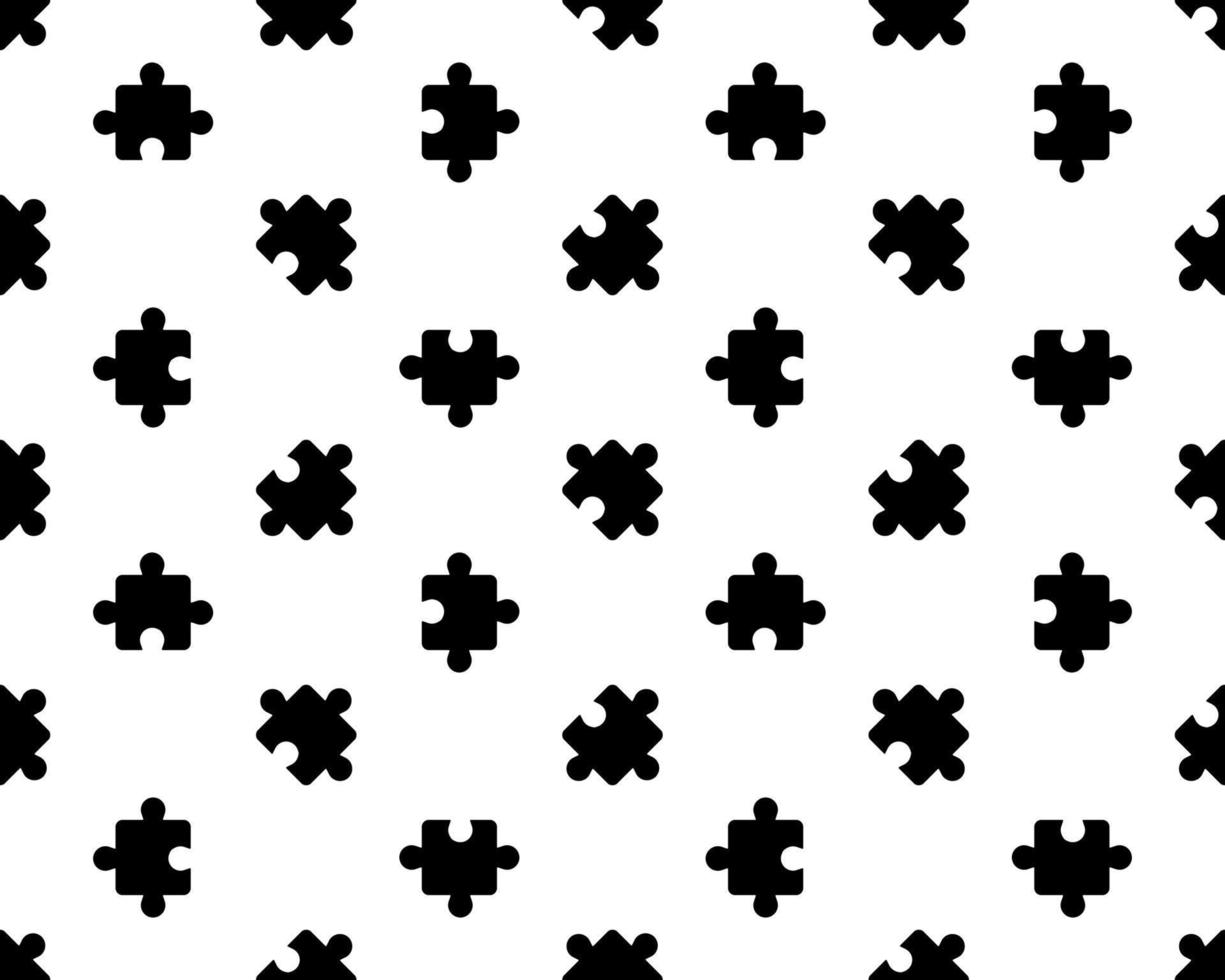 Seamless pattern with the image of various puzzle pieces in the sketch style. Black and white print. Design for decor, paper, textiles. vector