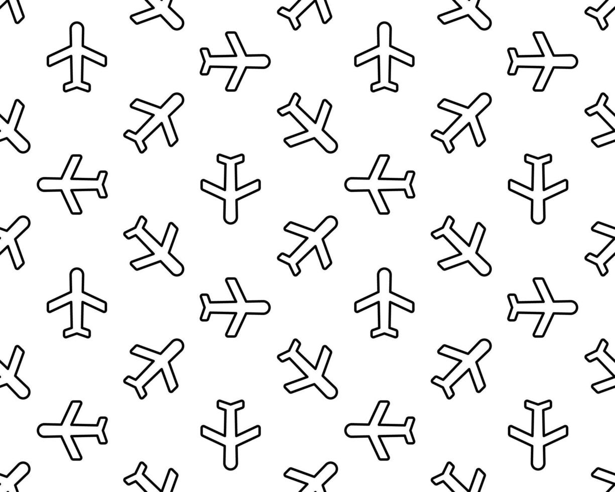 Airplane seamless pattern. Background of planes for travel. Texture of aircrafts for boys. Wallpaper with aviation in air. Military map for flight. Silhouette for airline and tourism. Vector. vector