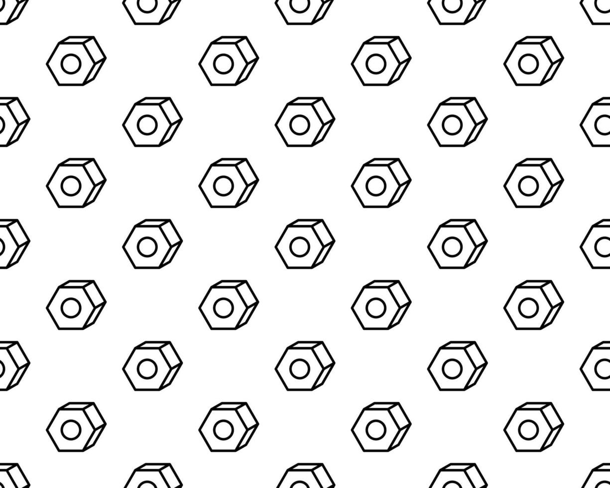 Hexagon Nut Icon Seamless Pattern, Threaded Hole Fastener Icon Vector Art Illustration