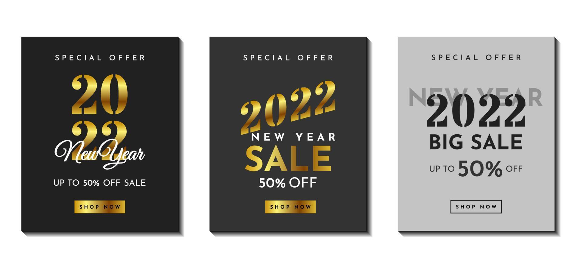 Creative concept set of new year 2022 background with luxury gold style. Very suitable for poster, banner, covers, greeting card, social media post, etc. vector