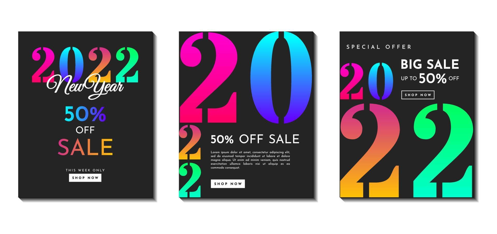 Collection of creative concepts 2022 happy new year background design templates. Perfect for poster, banner, cover, greeting card, flyer, social media post, etc. vector