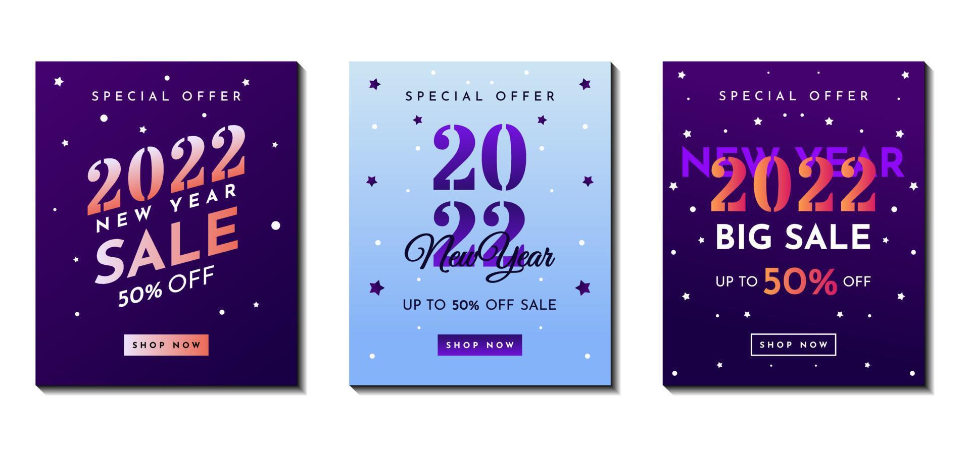 Collection of creative concepts 2022 happy new year background design templates. Perfect for poster, banner, cover, greeting card, flyer, social media post, etc. vector