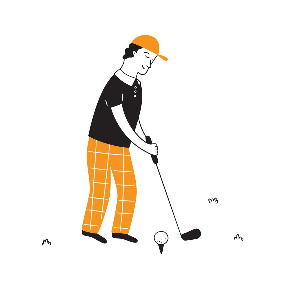 jugador de golf dibujado a mano con club. golfistas en estilo doodle. ilustración vectorial aislada vector