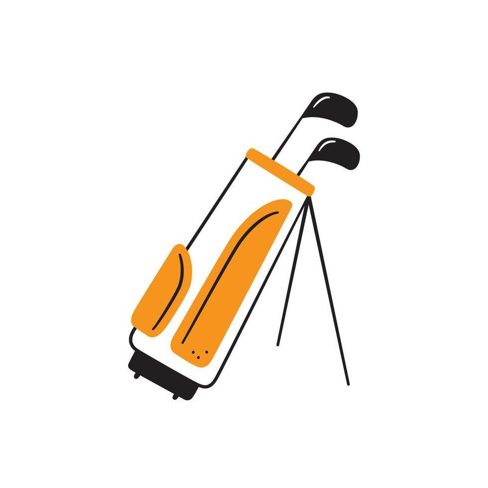 Golf bag with clubs in doodle style. Hand drawn isolated vector illustration