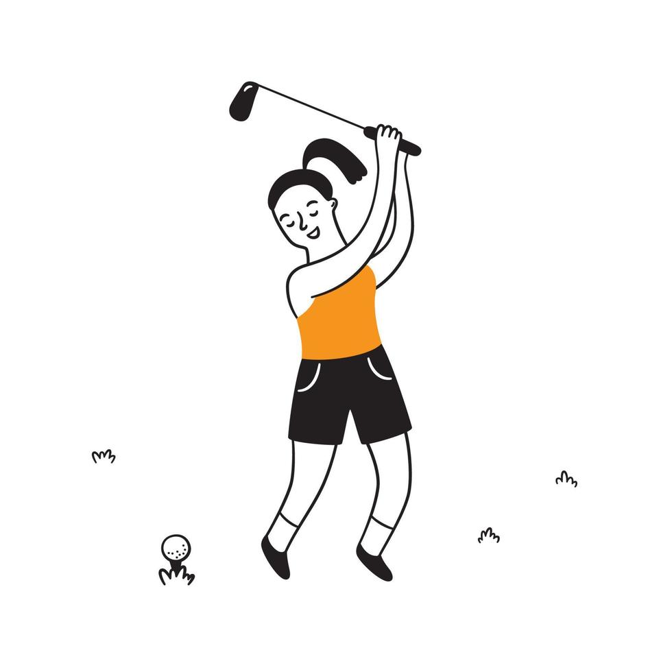 Hand drawn golf player with club. Golfers in doodle style. Isolated vector illustration