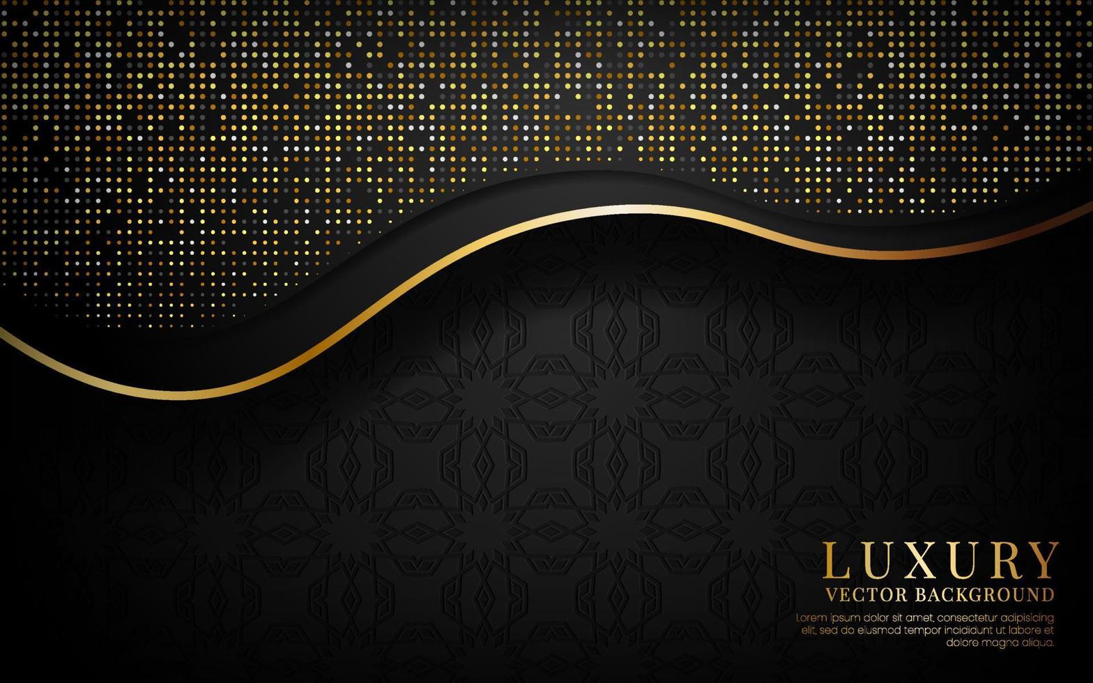 3D black luxury abstract background, overlap layer on dark space with glitter golden dots effect decoration. Modern template element future style for flyer, banner, cover, brochure, or landing page vector