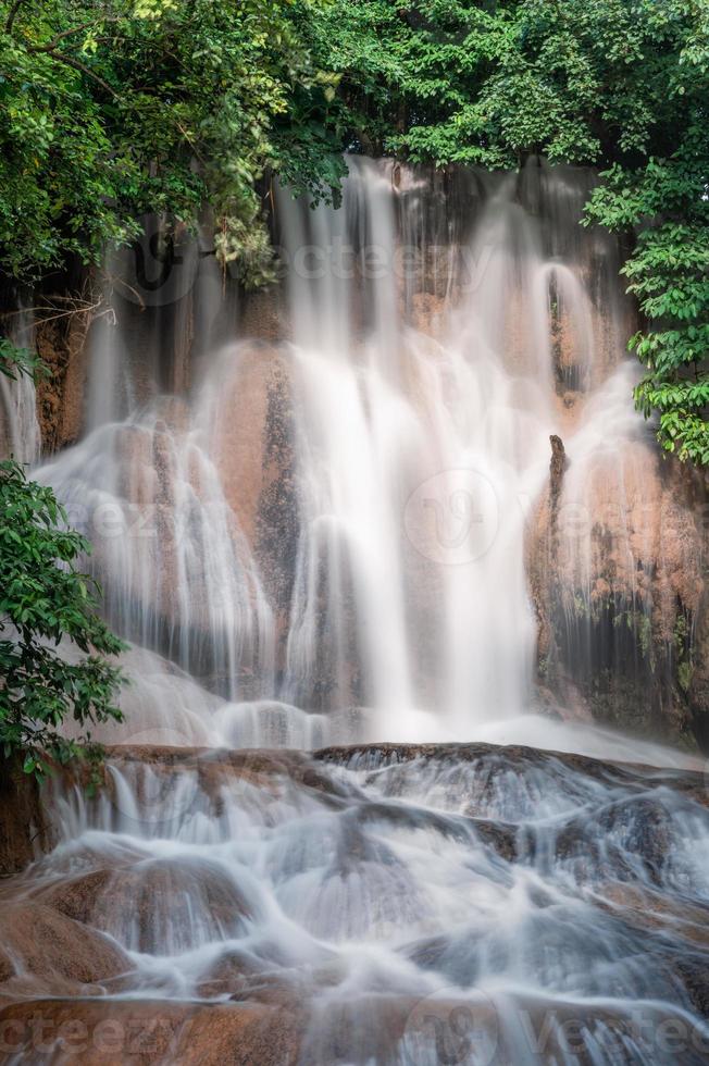 Beautiful Sai Yok Noi waterfall flowing on limestone in tropical rainforest at Kanchanaburi photo