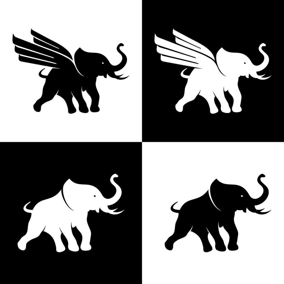 silueta, elefante, mosca, logotipo, diseño vector