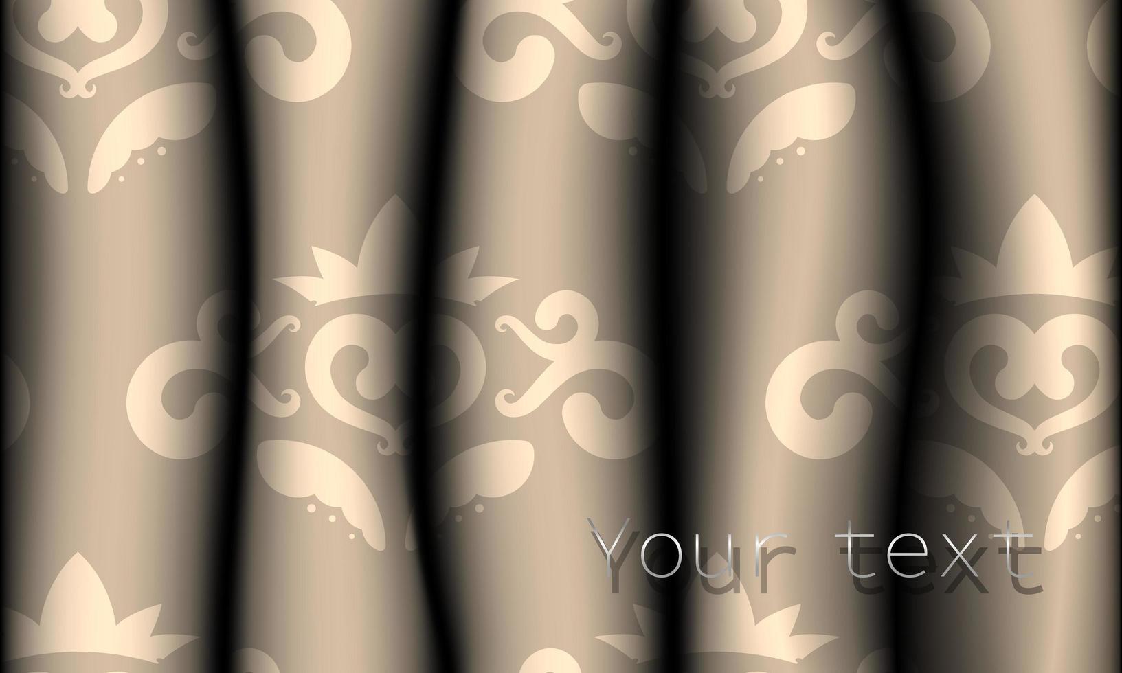 Realistic beige patterned fabric curtains. Pattern on drapes. Vector illustration.