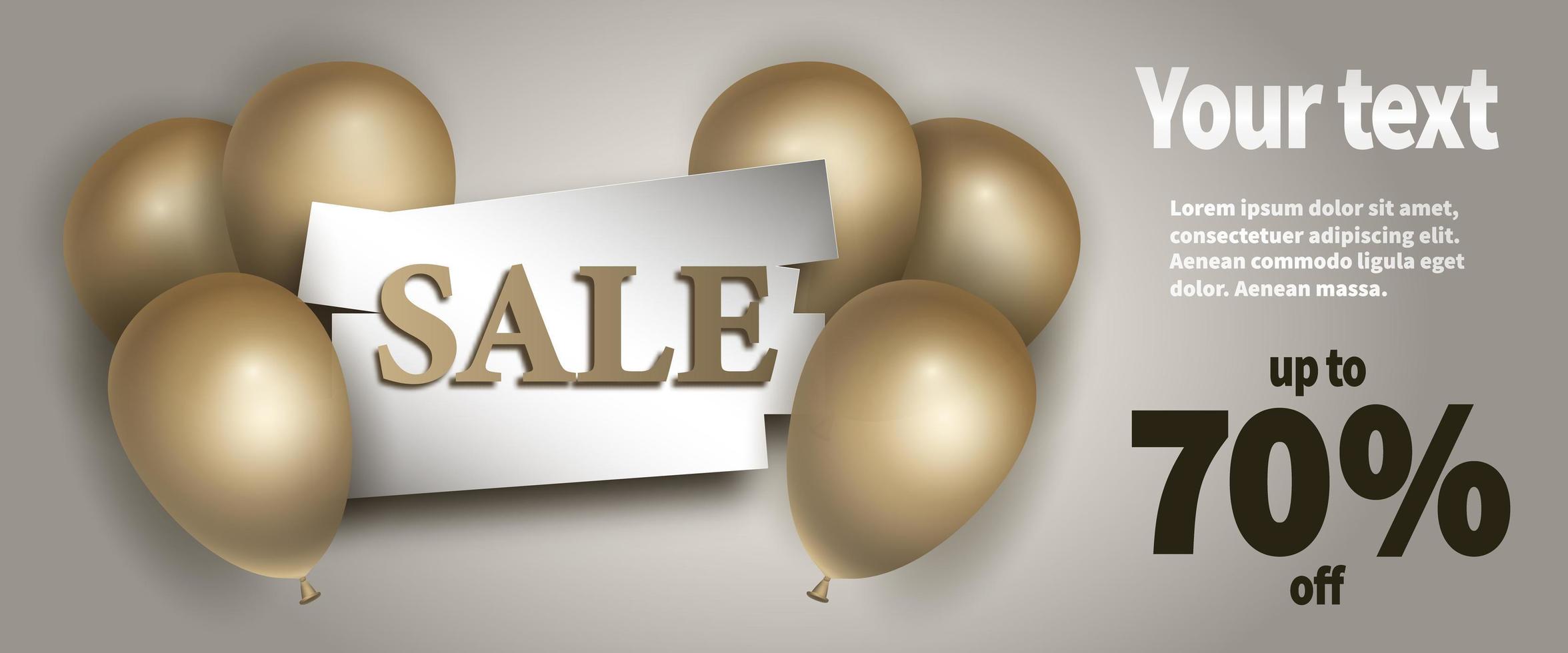 Sale, special offer with gold realistic air balloons. Vector design template